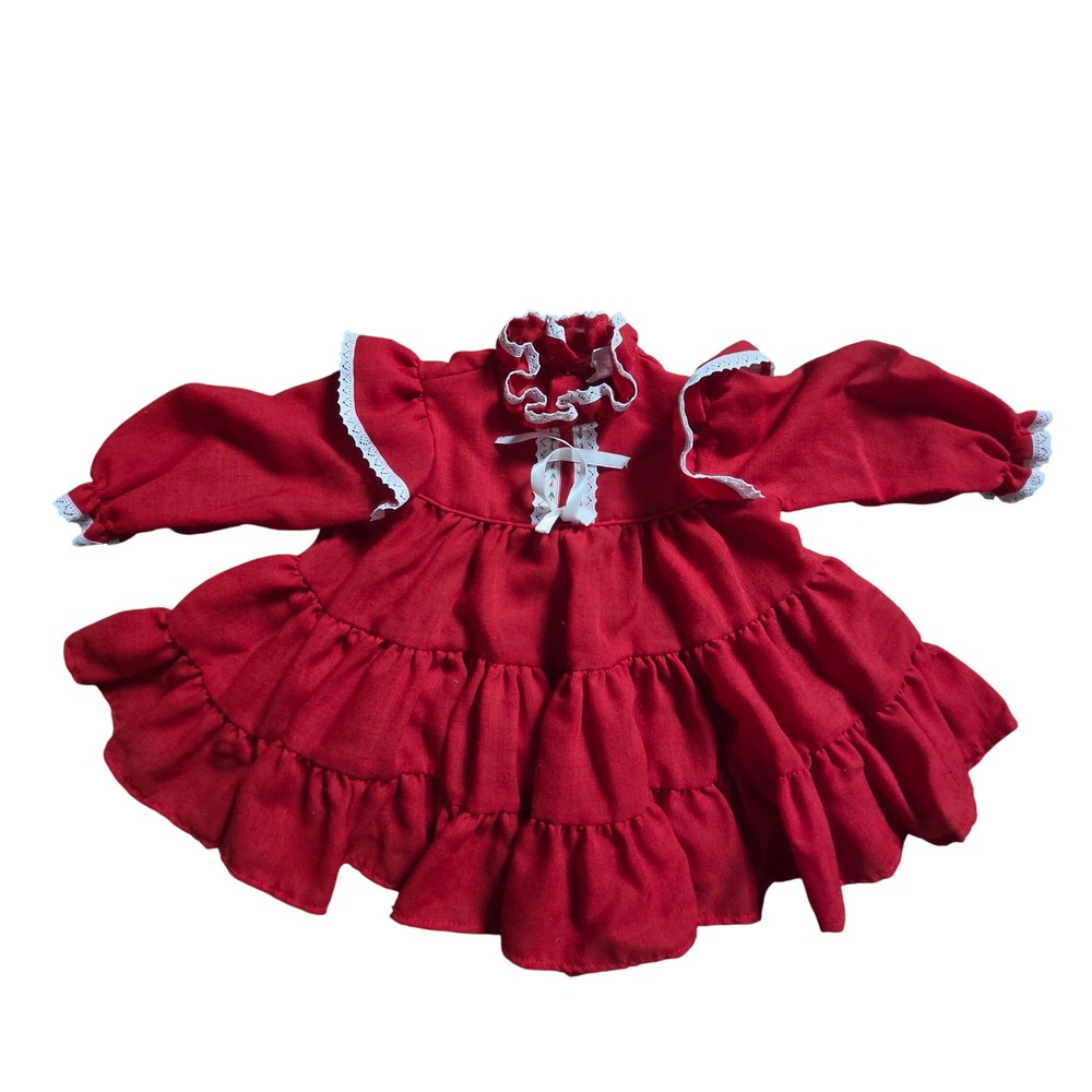 Vintage Bryan Ruffle Tiered Lace Dress Toddler Girls 12 Mos Red T315 Cottagecore